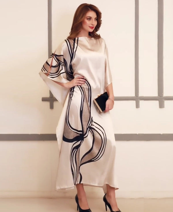 Beige Wavy Kaftan Dress